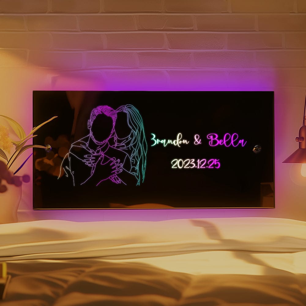 Specchio Personalizzato Con Foto, Specchio Con Nome, Specchio Per Foto Di Famiglia Illuminato, Insegna Al Neon Per Camera Da Letto, Decorazione Per La Casa. - GiftlabIT