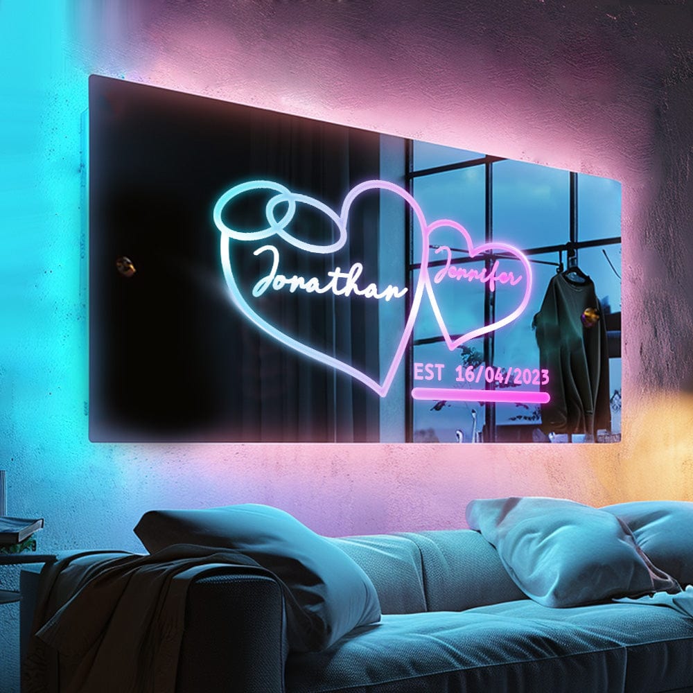 Specchio A Forma Di Cuore Personalizzato Con Nome, Date Speciali, Illuminato A Led, Decorazione Da Parete, Regalo Di San Valentino Per Coppie. - GiftlabIT