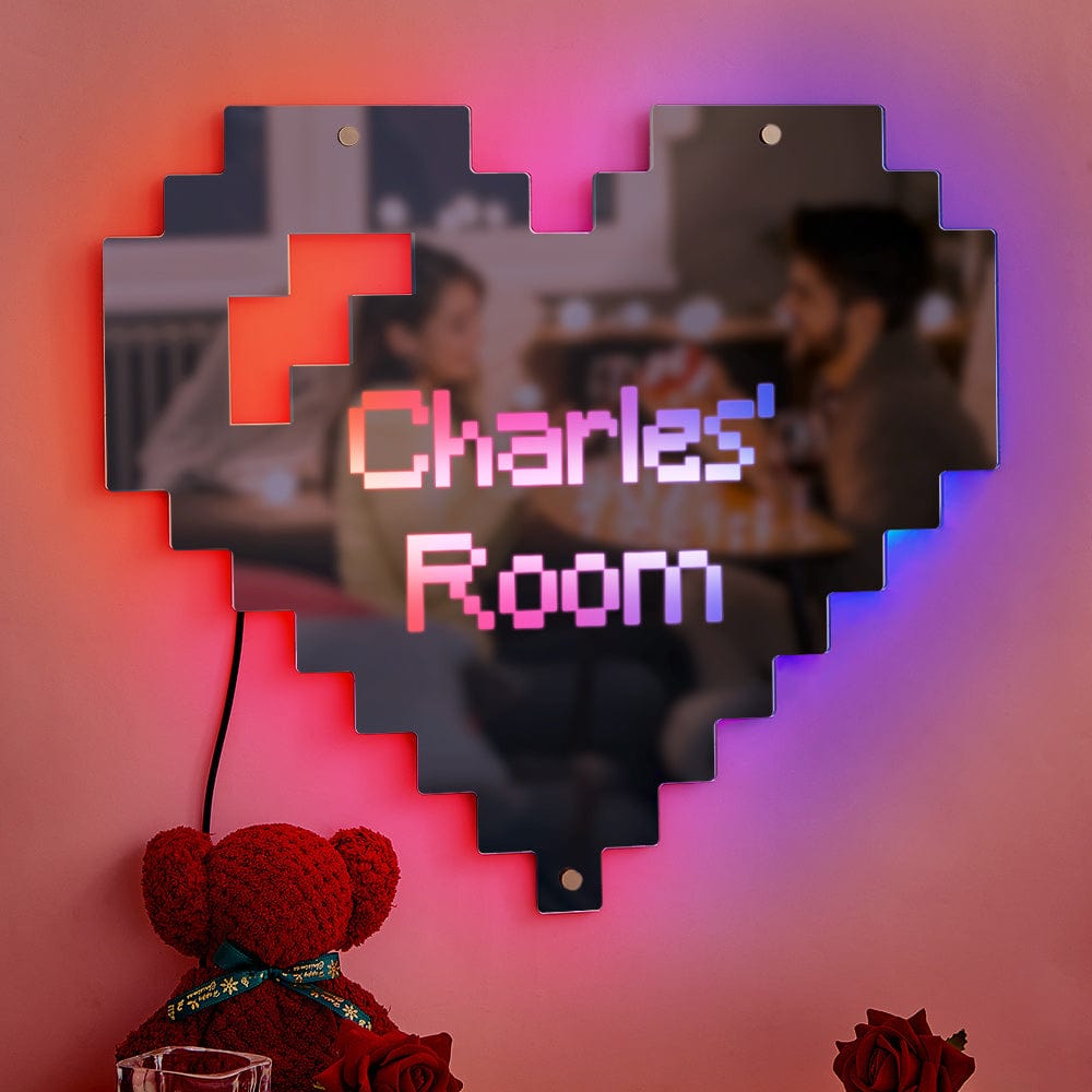 Specchio Luminoso Personalizzato Con Incisione A Forma Di Cuore In Stile Pixel, Ideale Come Regalo Per La Casa. - GiftlabIT