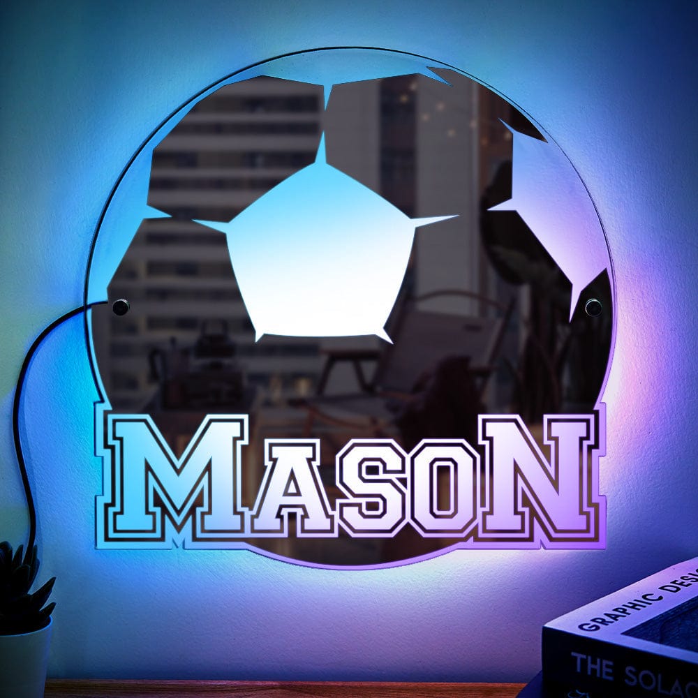 Specchio Con Luce Personalizzata Con Nome, Regalo Per Appassionati Di Calcio. - GiftlabIT