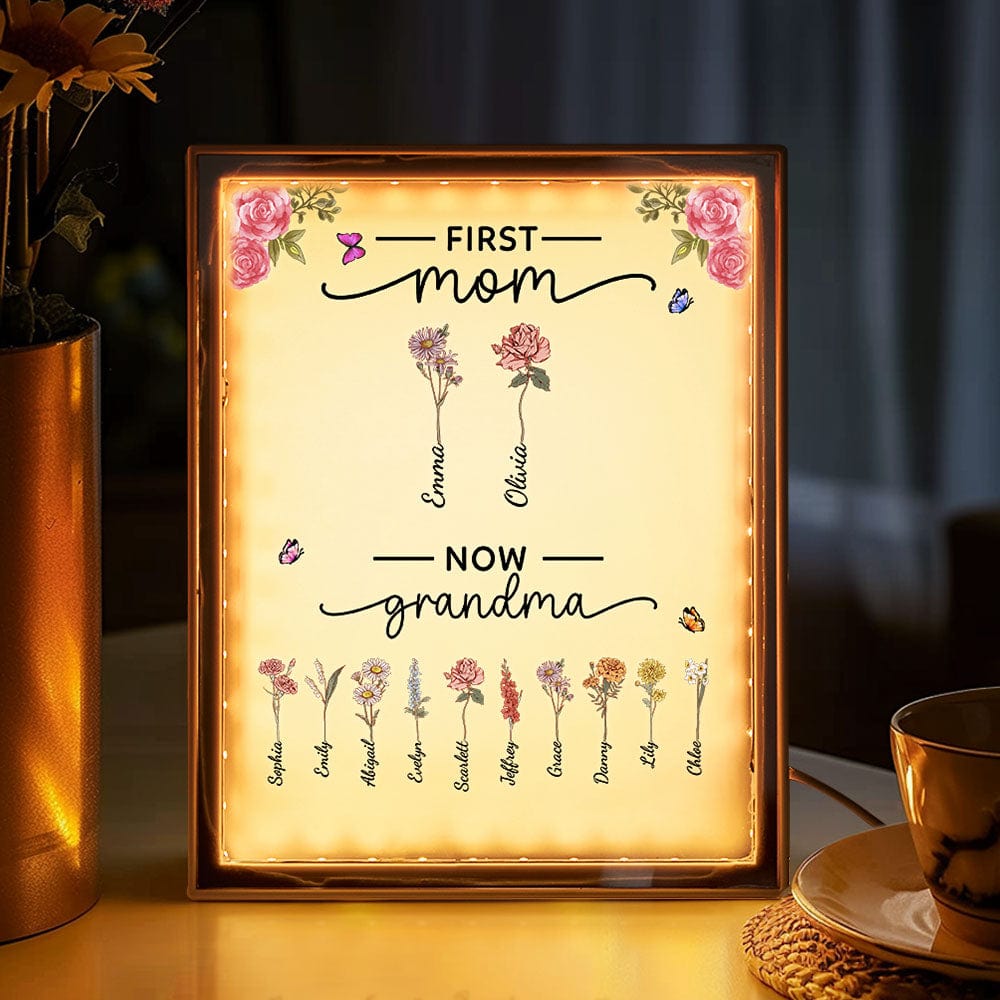 Lampada Personalizzata Con Fiore Di Nascita, Prima Mamma, Ora Nonna, Luce Notturna Con Specchio, Regali Per La Festa Della Mamma - GiftlabIT