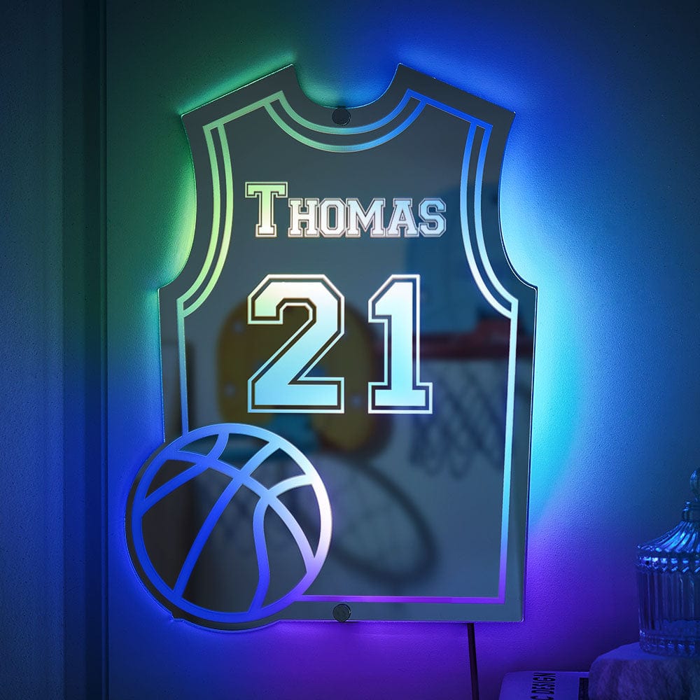 Specchio Luminoso Personalizzato Per Maglia Da Basket Con Nome E Numero, Regalo Personalizzato Per Gli Amanti Del Basket. - GiftlabIT