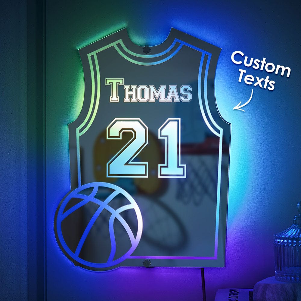Specchio Luminoso Personalizzato Per Maglia Da Basket Con Nome E Numero, Regalo Personalizzato Per Gli Amanti Del Basket. - GiftlabIT