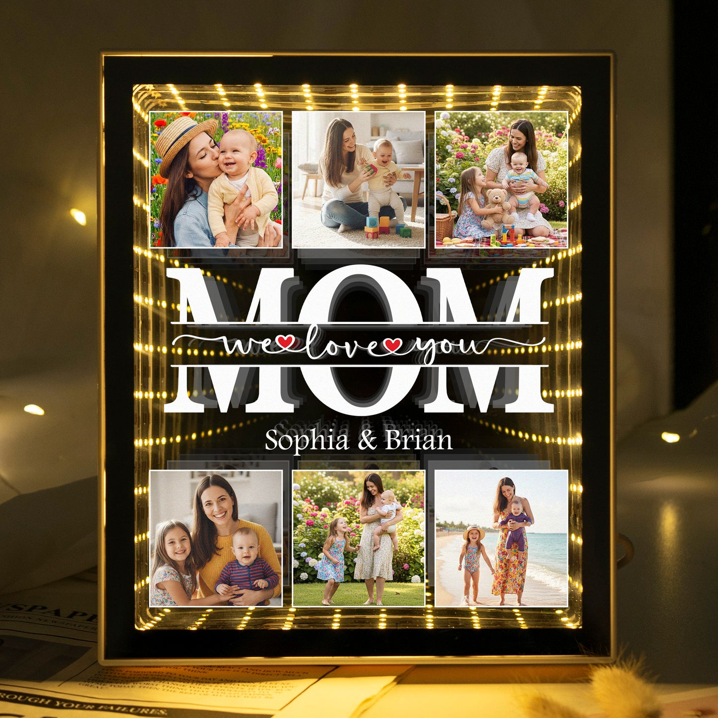 Regalo 'ti Vogliamo Bene' Per Mamma, Nonna, Moglie - Scatola Luminosa Con Specchio Infinito Personalizzato Con Foto - GiftlabIT