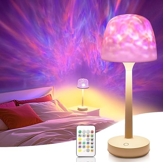 Proiettore Senza Fili A Onde Oceaniche, Lampada Da Tavolo Con Cambio Colore Rgb, Luce Notturna Portatile A Batteria Con Proiettore Led Aurora E Telecomando Per Camera Da Letto, Soggiorno, Giochi, Feste E Per Creare Atmosfera. - GiftlabIT