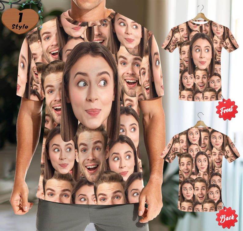 Maglietta Personalizzata Con La Faccia Per Uomo, Magliette Personalizzate Con I Volti Della Famiglia, Magliette Personalizzate Con Foto Per Uomo, Regalo Per La Festa Del Papà, Maglietta Con Volti Su Tutta La Superficie - GiftlabIT