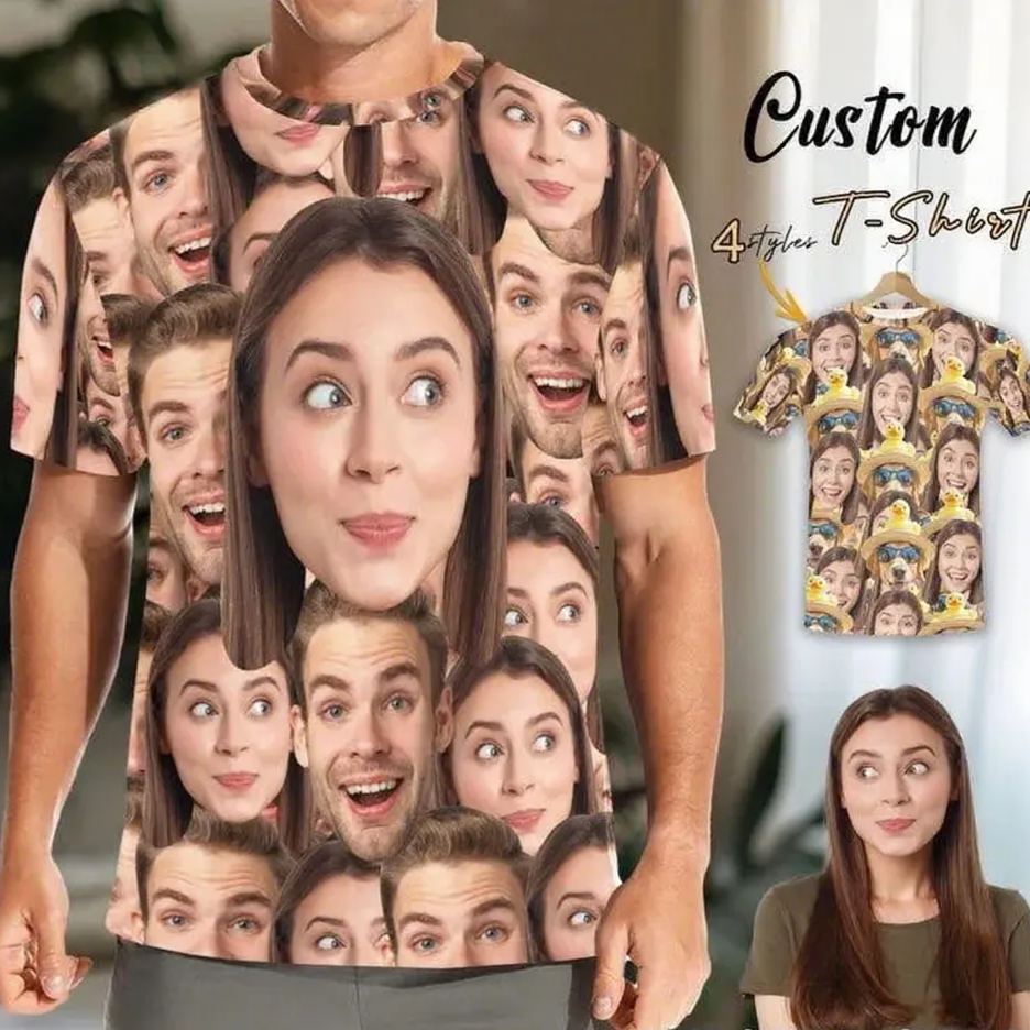 Maglietta Personalizzata Con La Faccia Per Uomo, Magliette Personalizzate Con I Volti Della Famiglia, Magliette Personalizzate Con Foto Per Uomo, Regalo Per La Festa Del Papà, Maglietta Con Volti Su Tutta La Superficie - GiftlabIT