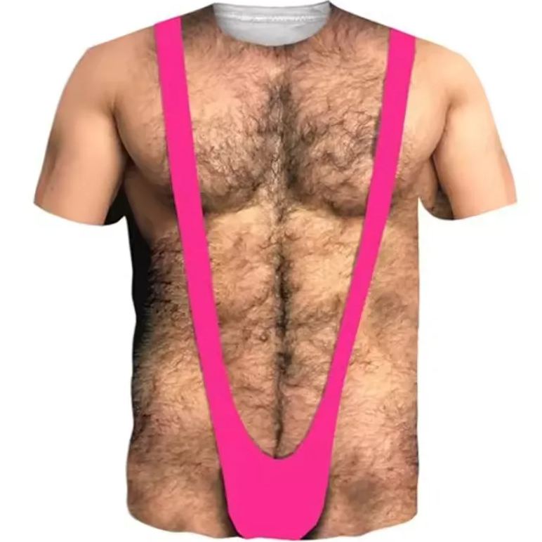 Funny Hairy Chest Muscle T Shirts for Men Novelty Abs Tee Shirts Gag Gifts for Bachelor Party Summer Beach Short Sleeve Tops Multiple Styles