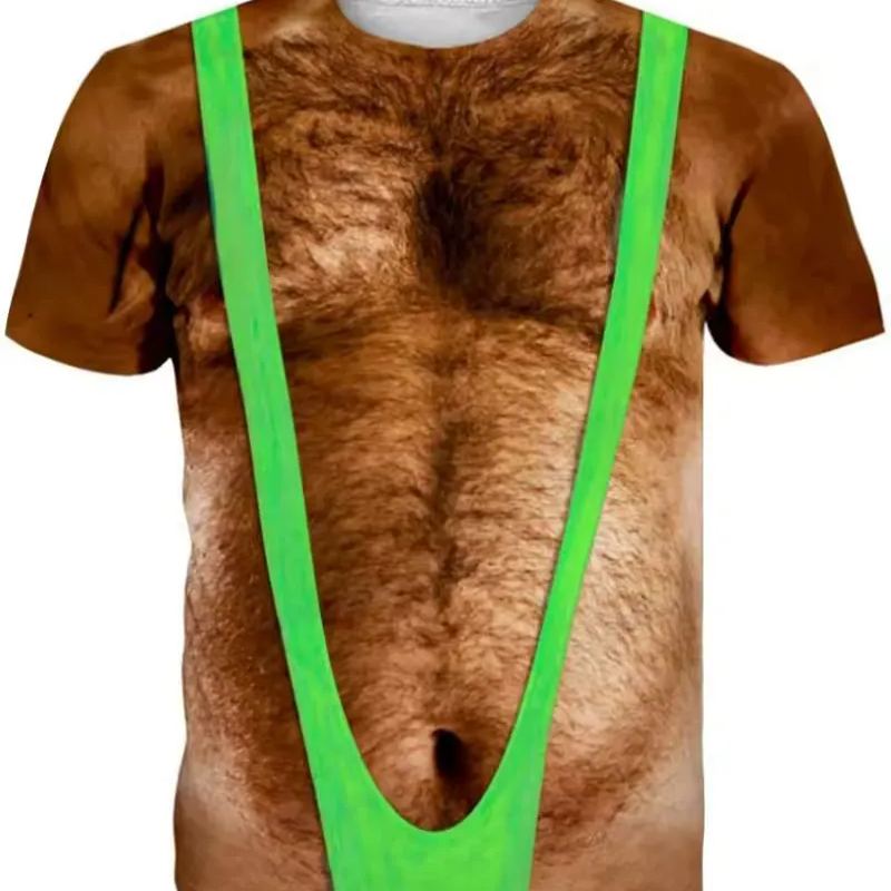 Funny Hairy Chest Muscle T Shirts for Men Novelty Abs Tee Shirts Gag Gifts for Bachelor Party Summer Beach Short Sleeve Tops Multiple Styles