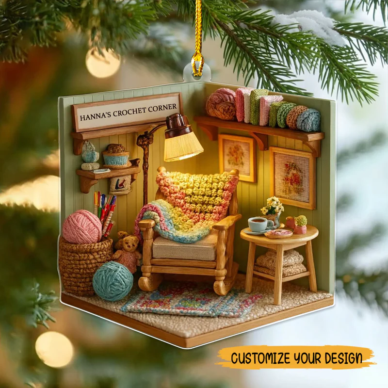 Decorazione Angolare Personalizzata All'uncinetto – Decorazione Natalizia Piatta 2d In Acrilico Personalizzata Per Gli Amanti Del Filato - GiftlabIT