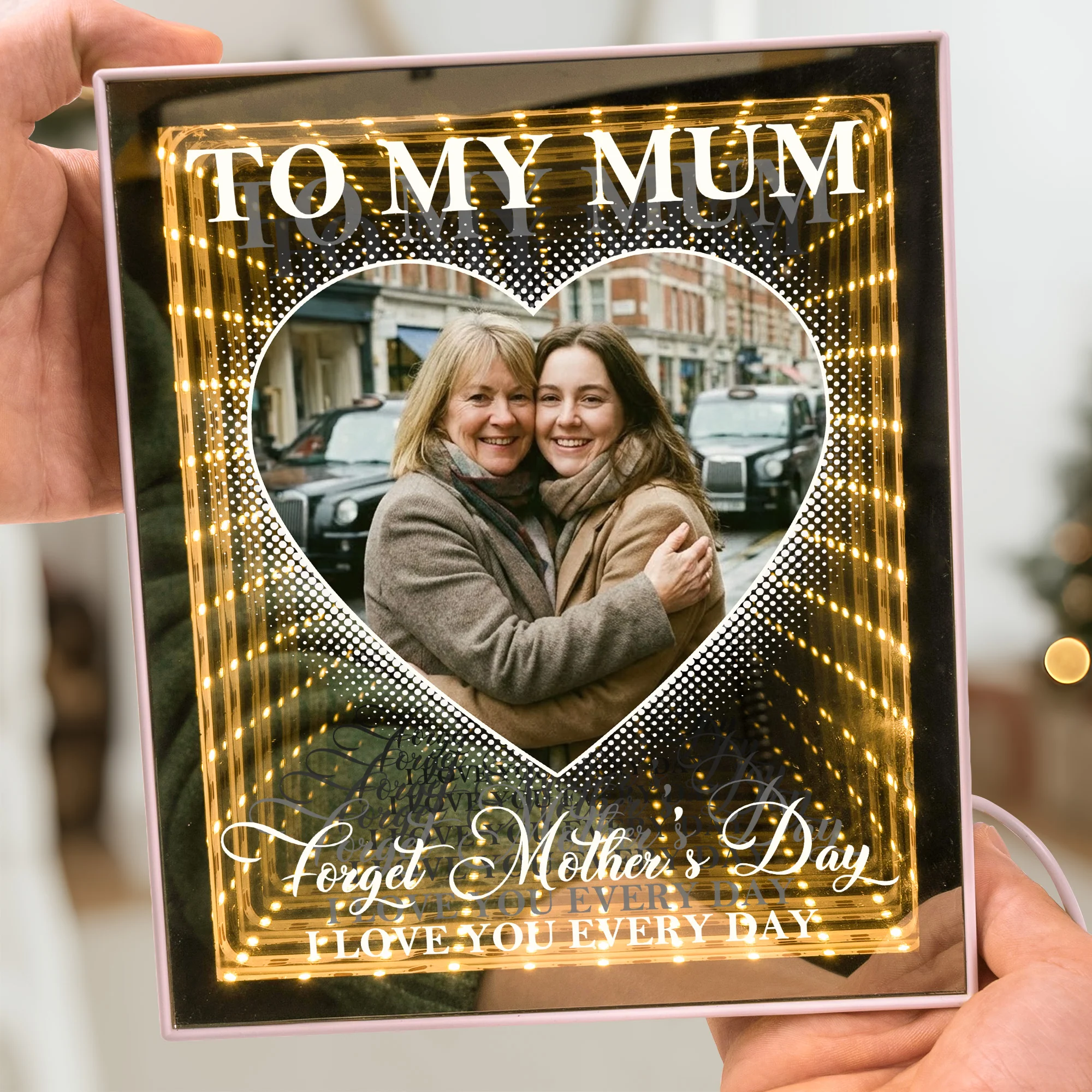 Dimentica La Festa Della Mamma, Ti Amo Ogni Giorno - Scatola Luminosa Con Specchio Infinito Personalizzato Con Foto - GiftlabIT