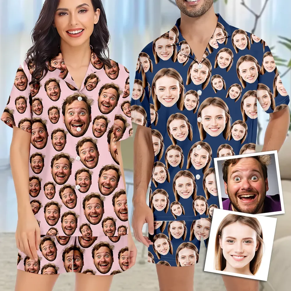 Pigiama A Maniche Corte Personalizzato Con Faccia Buffa Pigiama Con Foto Personalizzato - GiftlabIT