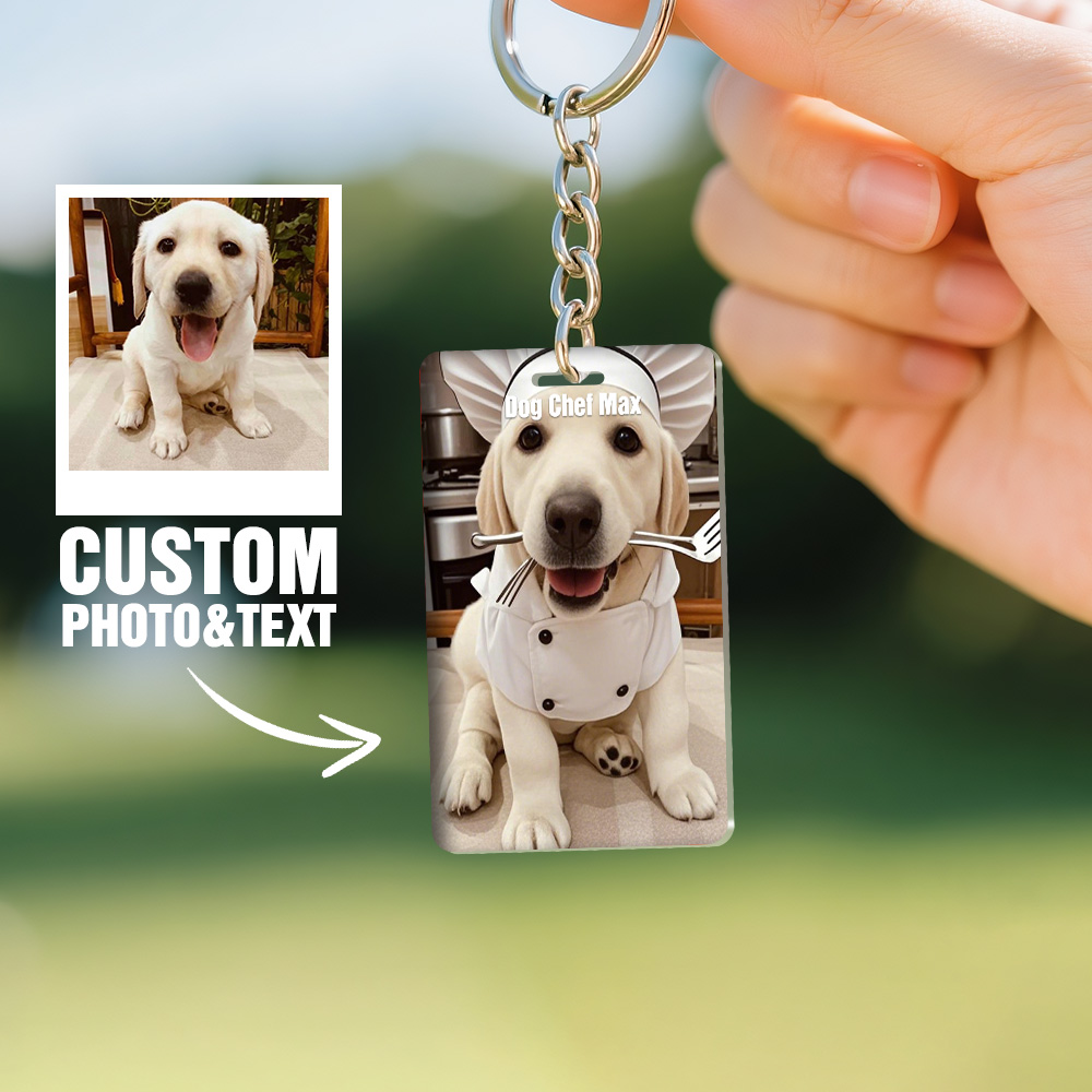 Cornice Portafoto Personalizzata Per Portachiavi Con Ornamento Per Auto E Selfie Con Chef Per Animali Domestici - GiftlabIT