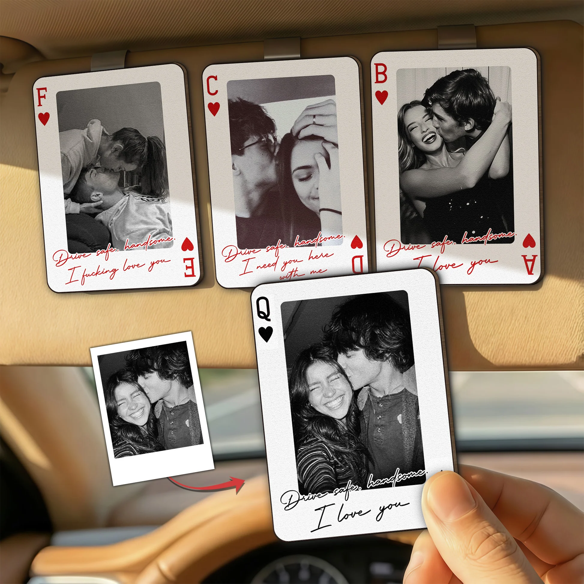 Foto Personalizzata Di Coppia Re E Regina Guida Con Prudenza Ti Amo Siamo Una Coppia Perfetta - Clip In Legno Personalizzata Per Aletta Parasole Auto - GiftlabIT
