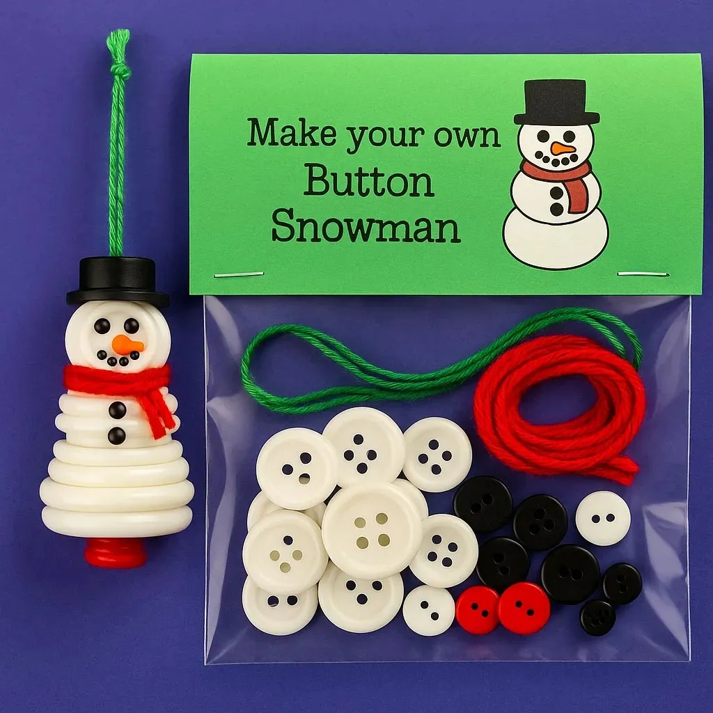 Kit Fai Da Te Per Realizzare Un Ornamento A Forma Di Pupazzo Di Neve Con Bottoni, Ideale Come Regalo Di Natale. - GiftlabIT