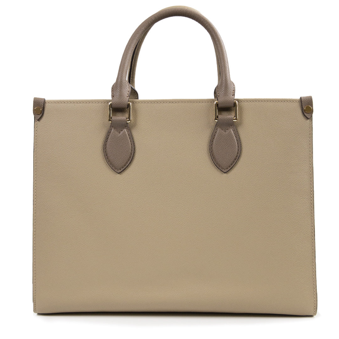 Handcrafted EP Leather Etoupe & Grey Color Block Tote Bag