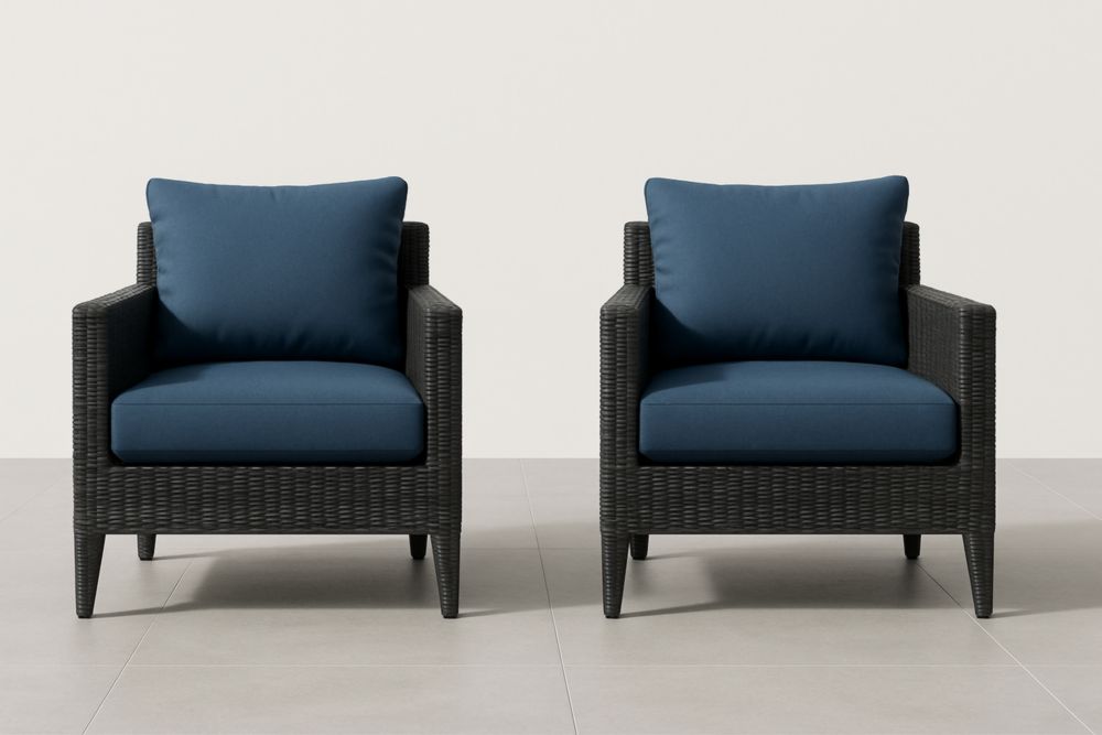 Set 2 Poltrone da Esterno in Rattan Sintetico con Cuscini Blu