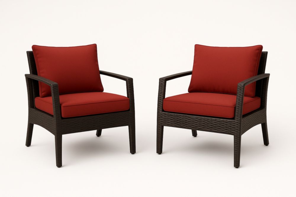 Set di 2 Poltrone in Rattan Sintetico con Cuscini in Tessuto Rosso