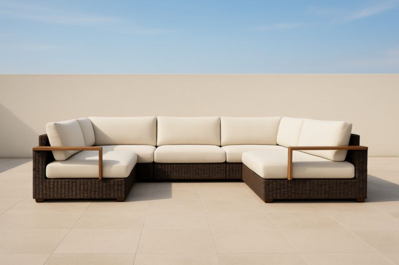 Divano ad angolo in Rattan Sintetico con Cuscini in Poliestere per Esterni Beige