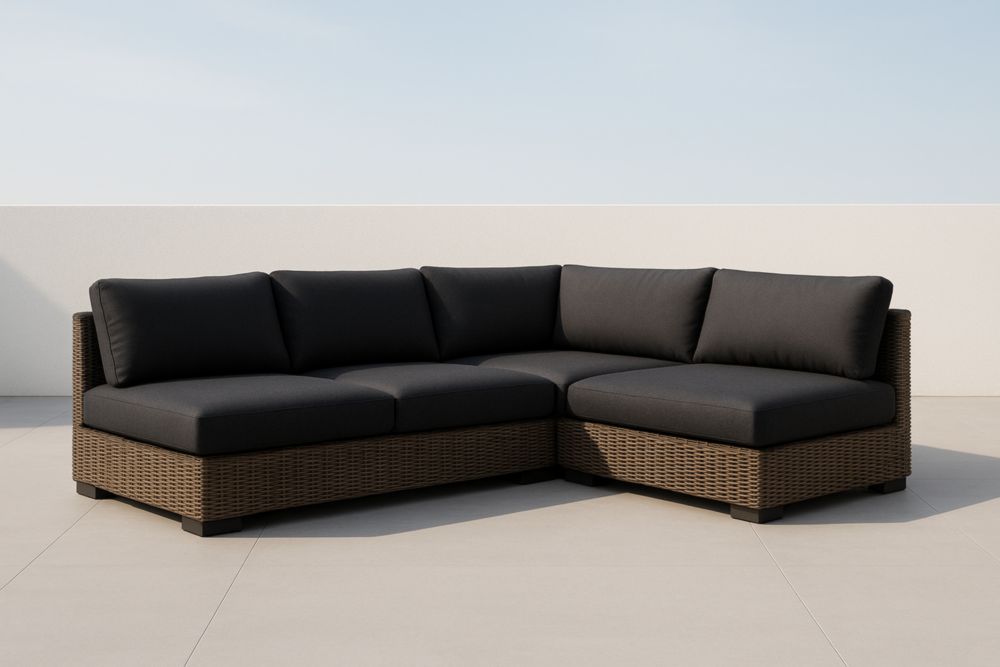 Divano ad angolo da Esterno in Rattan Sintetico con Cuscini Neri