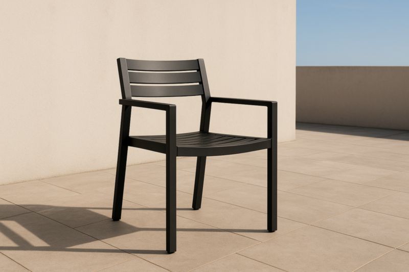 Sedia in Alluminio Verniciato Nero con Braccioli 80x55x60 cm