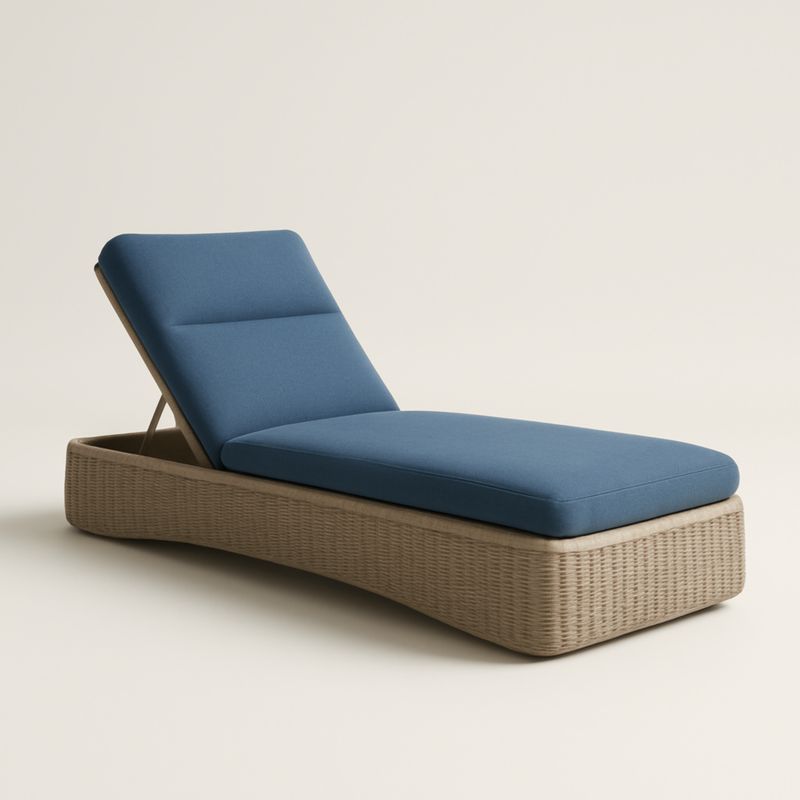 Lettino prendisole in Rattan Regolabile Blu con Cuscino in Poliestere