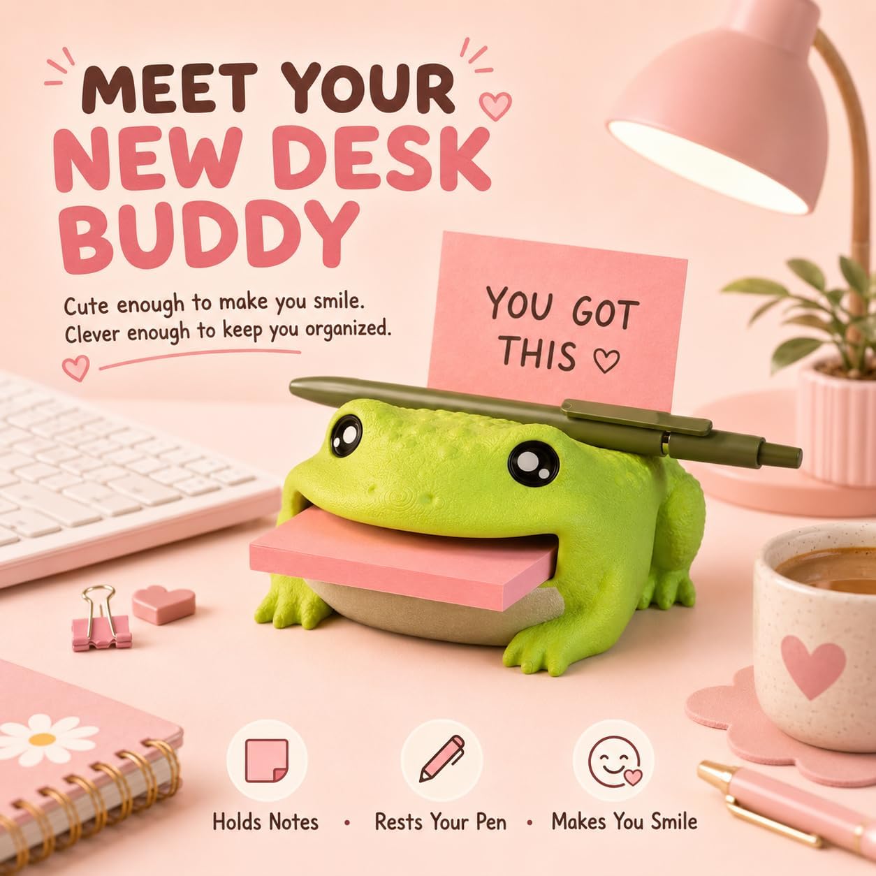 Note Toad|3D Printed Frog Sticky Note Holder with Pen Rest
