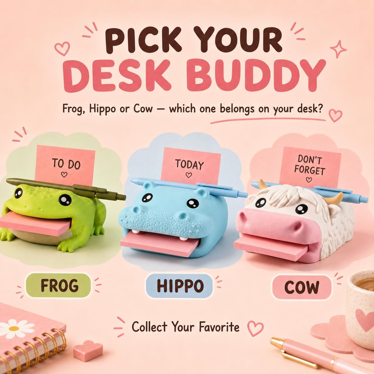 Note Toad|3D Printed Frog Sticky Note Holder with Pen Rest