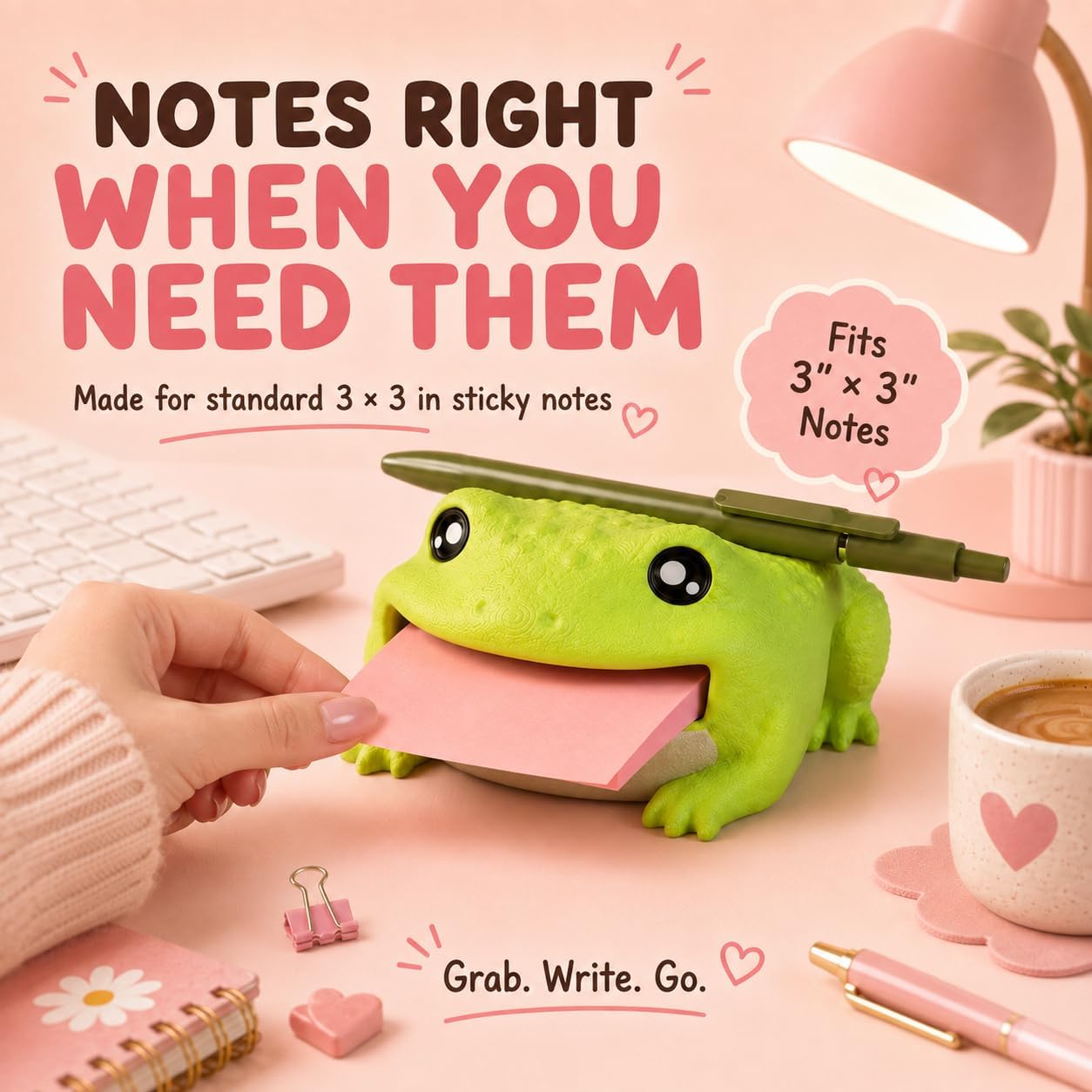 Note Toad|3D Printed Frog Sticky Note Holder with Pen Rest