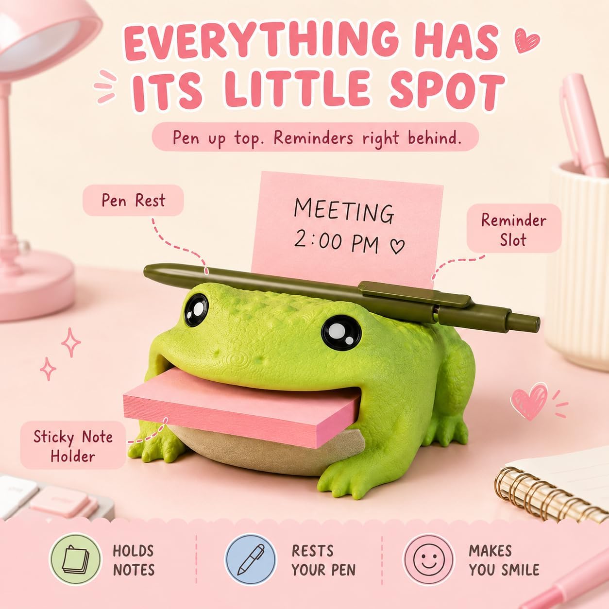 Note Toad|3D Printed Frog Sticky Note Holder with Pen Rest
