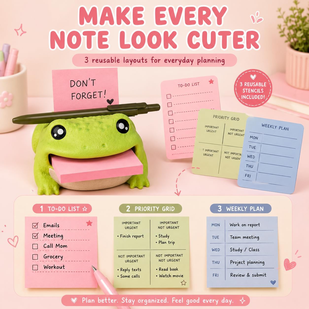 Note Toad|3D Printed Frog Sticky Note Holder with Pen Rest