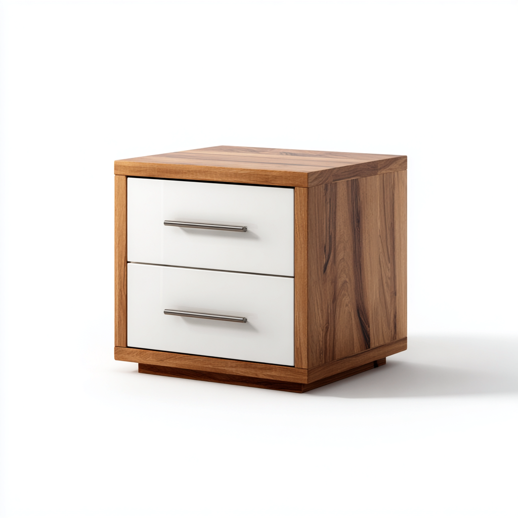 Table de chevet-bois massif-MDF-45x38x50cm-noyer-blanc-style moderne-Dengetio