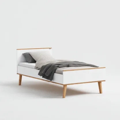 Lit enfant - bois - 160x75x85 cm - blanc - style scandinave-Dengetio