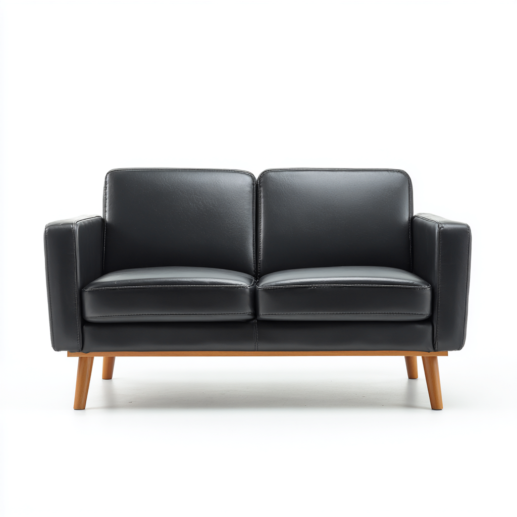 Canapé 2 places - cuir synthétique-bois - 162x90x84 cm - noir - style scandinave pour salon-Dengetio