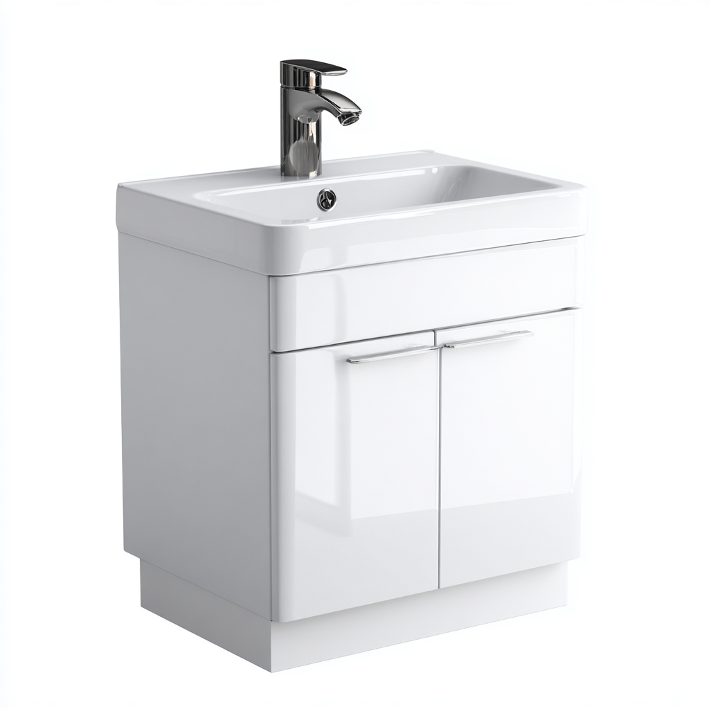 Meuble vasque-mdf-ceramique-60x45x55cm-blanc brillant-style moderne-Dengetio