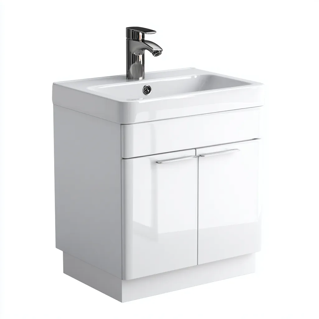 Meuble vasque-mdf-ceramique-60x45x55cm-blanc brillant-style moderne-Dengetio