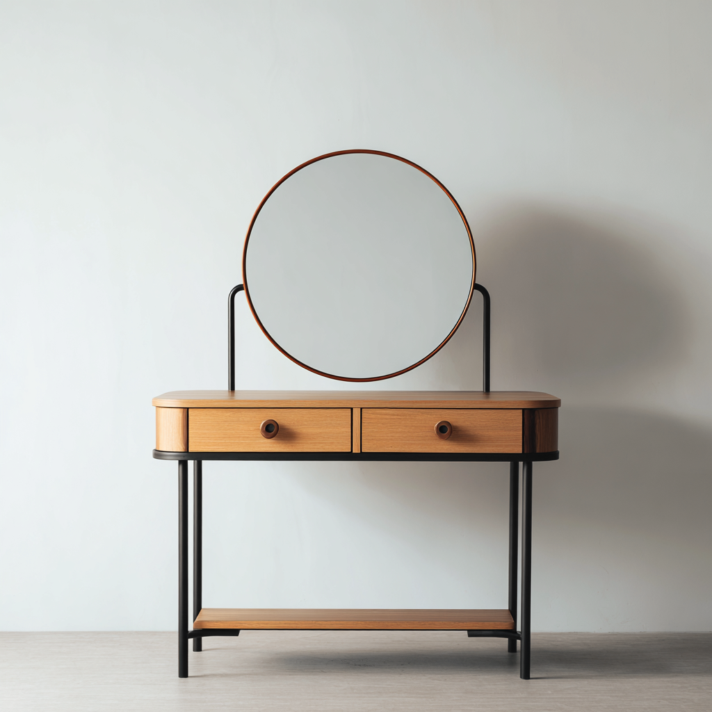 Coiffeuse - Bois-Métal-Verre - 110x45x135 cm - Bois naturel-Noir - Style moderne-Dengetio