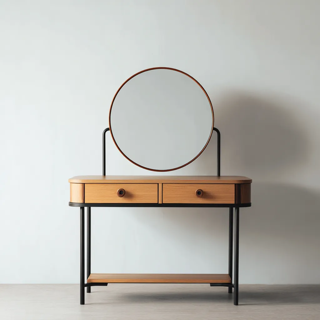 Coiffeuse - Bois-Métal-Verre - 110x45x135 cm - Bois naturel-Noir - Style moderne-Dengetio