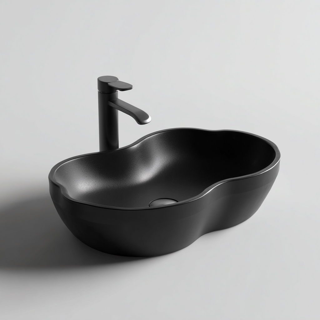 Lavabo-ceramique-55x38x16cm-noir-design organique-Dengetio