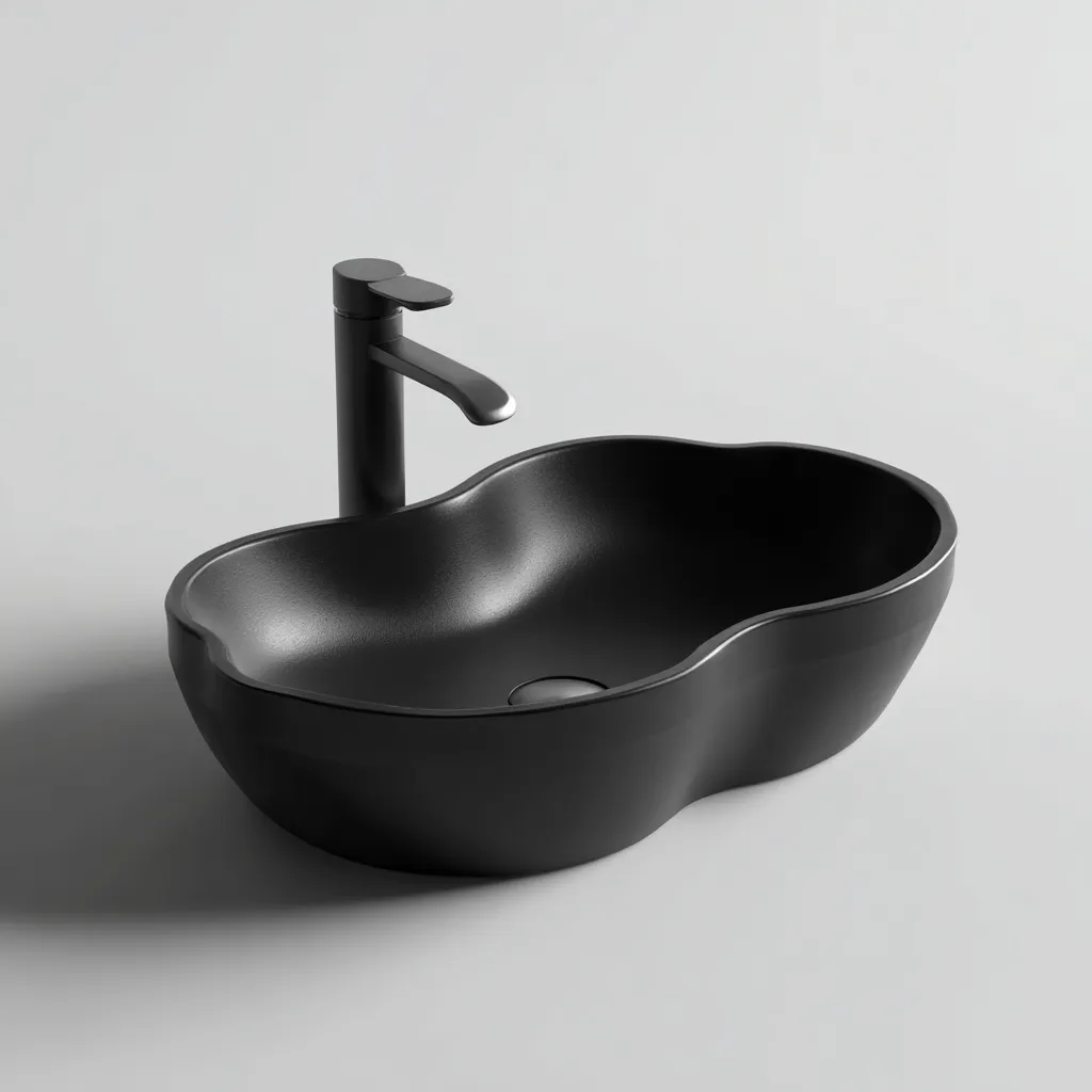Lavabo-ceramique-55x38x16cm-noir-design organique-Dengetio
