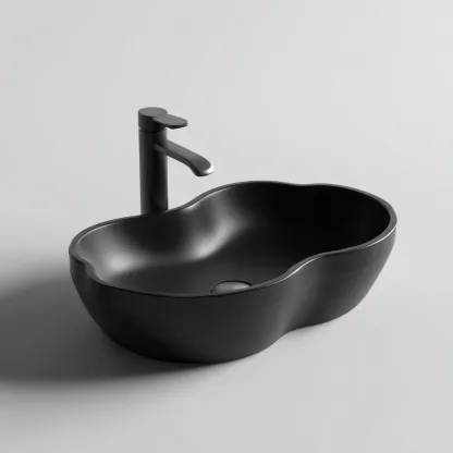 Lavabo-ceramique-55x38x16cm-noir-design organique-Dengetio