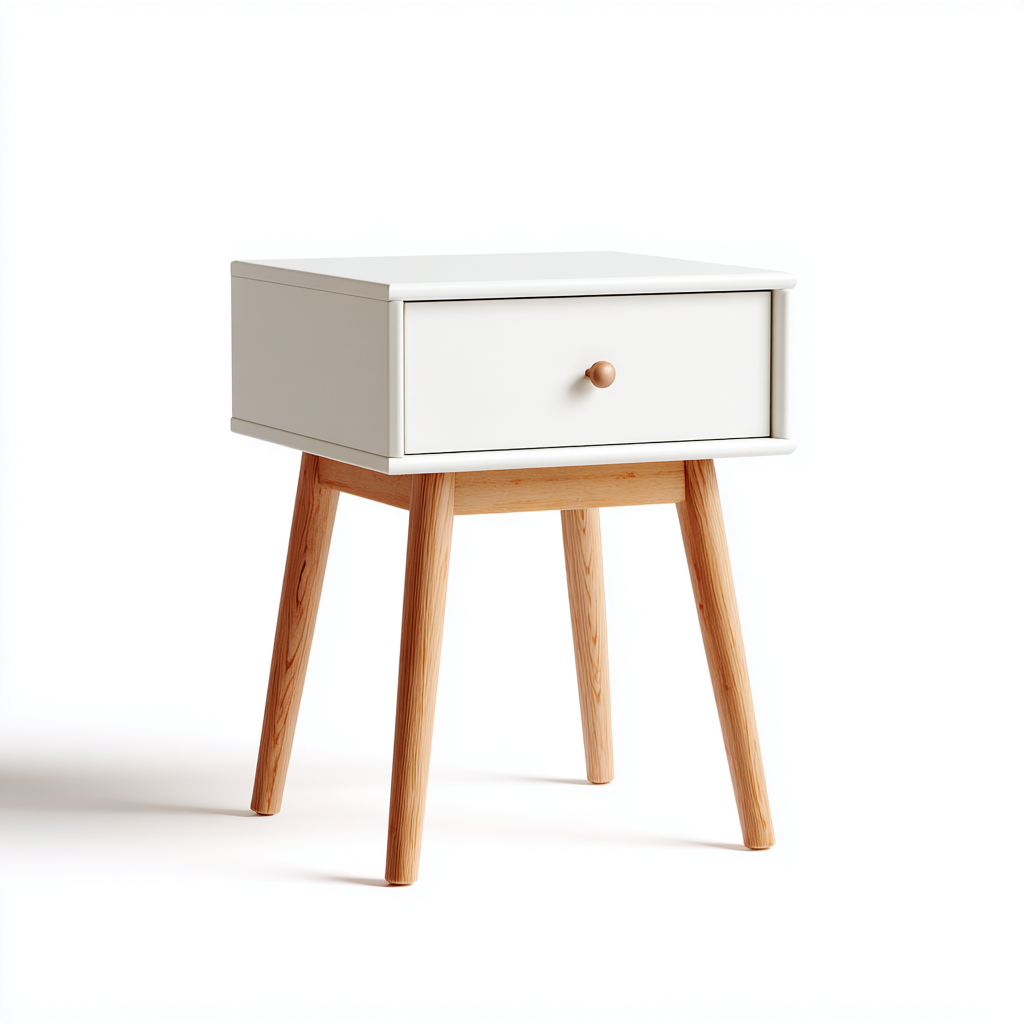 Table de chevet-bois massif-MDF-42x36x55cm-blanc-chene naturel-style scandinave-Dengetio