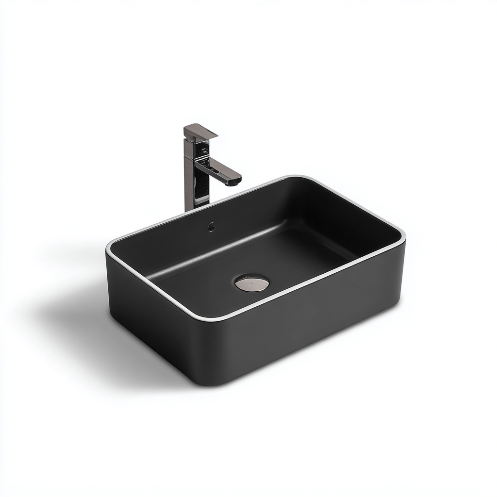 Lavabo-ceramique-52x37x14cm-noir-blanc-design moderne-Dengetio