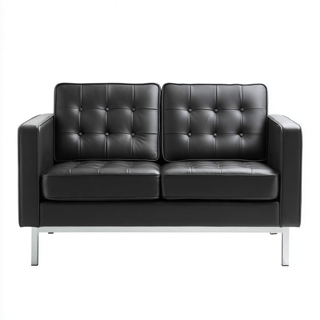 Canapé 2 places - cuir synthétique-métal - 160x88x82 cm - noir - style moderne pour salon-Dengetio