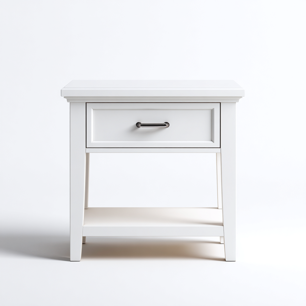 Table de chevet-bois peint-MDF-45x35x55cm-blanc-style classique moderne-Dengetio