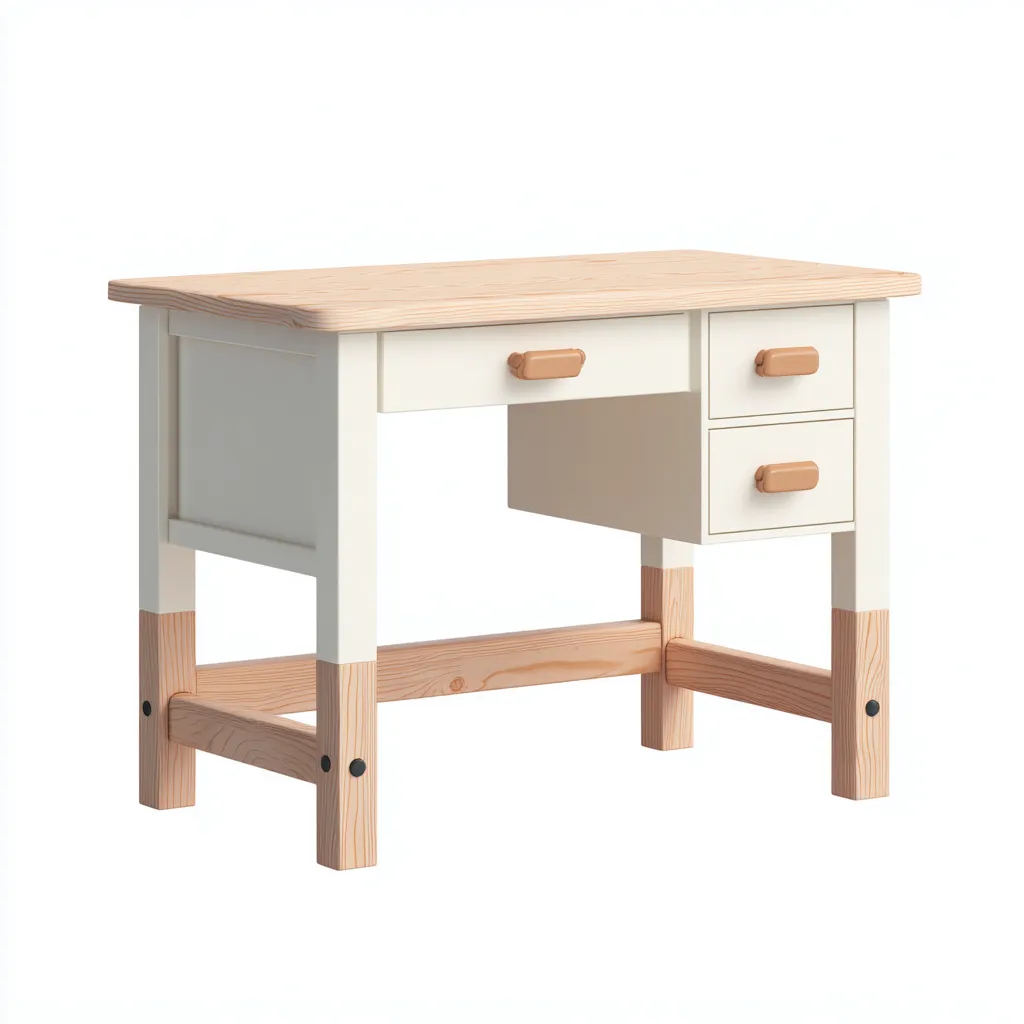 Bureau enfant-bois massif-MDF-114x58x75 cm-blanc-bois naturel-design scandinave moderne-Dengetio