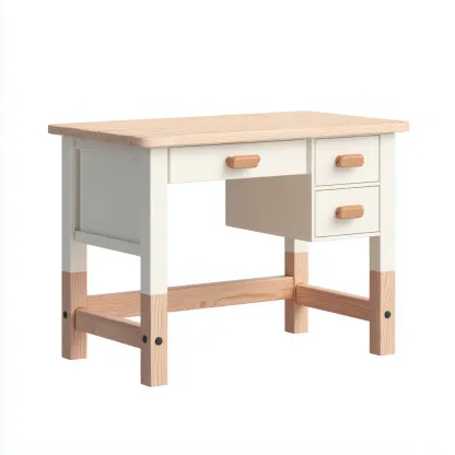 Bureau enfant-bois massif-MDF-114x58x75 cm-blanc-bois naturel-design scandinave moderne-Dengetio