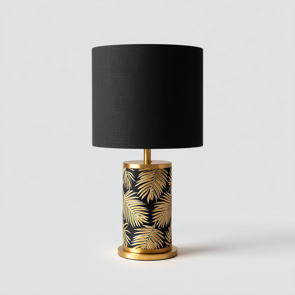 Lampe de table - métal-tissu - 30x30x55 cm - noir-or - style moderne-Dengetio