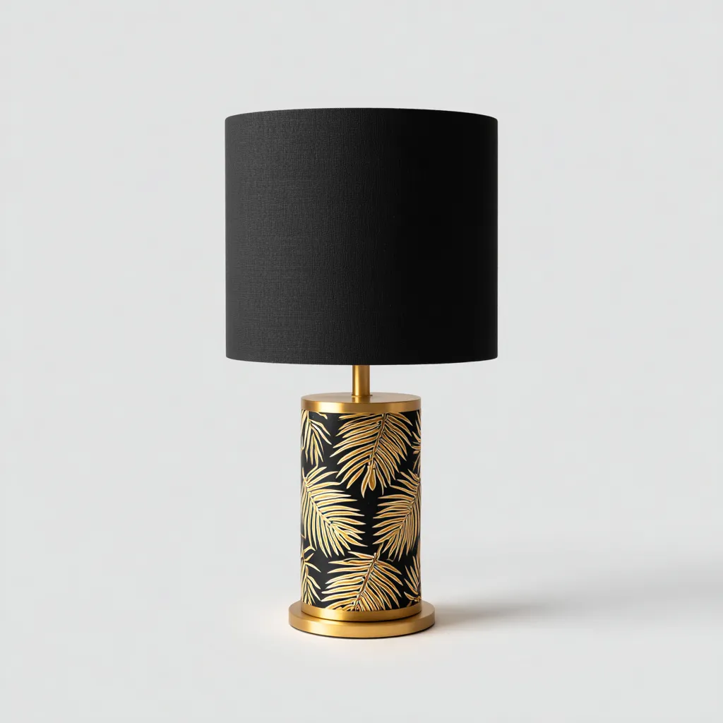 Lampe de table - métal-tissu - 30x30x55 cm - noir-or - style moderne-Dengetio