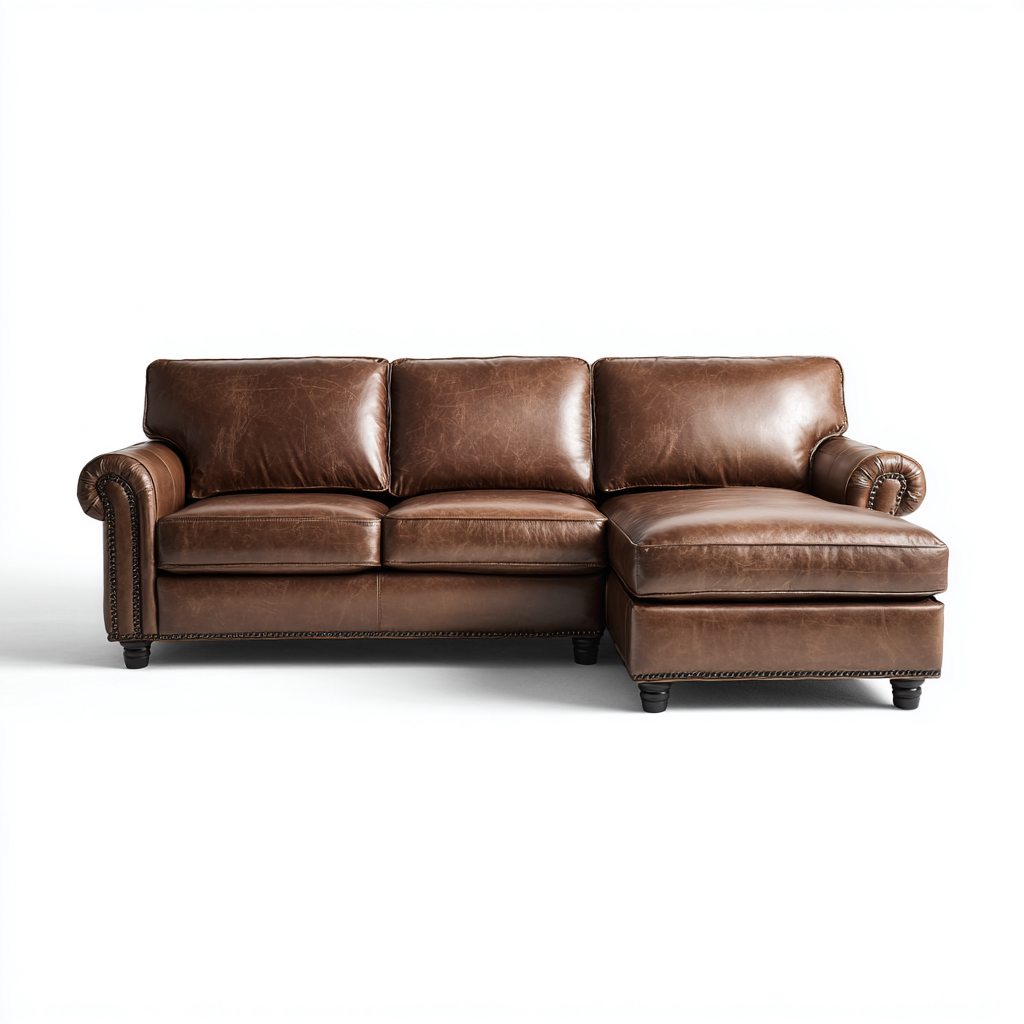 Canapé d'angle - cuir - 270x165x88 cm - marron - style classique pour salon-Dengetio